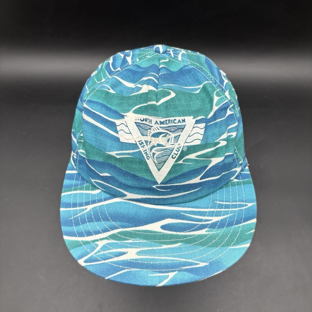 North American Fishing Club Snapback Hat Blue Wave Camo Cap America Vintage